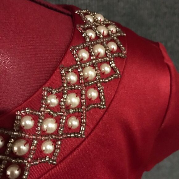 Preston & York Dress Women’s Size 10 Red Sheath Pearl Neckline Cap Sleeves - Picture 6 of 7